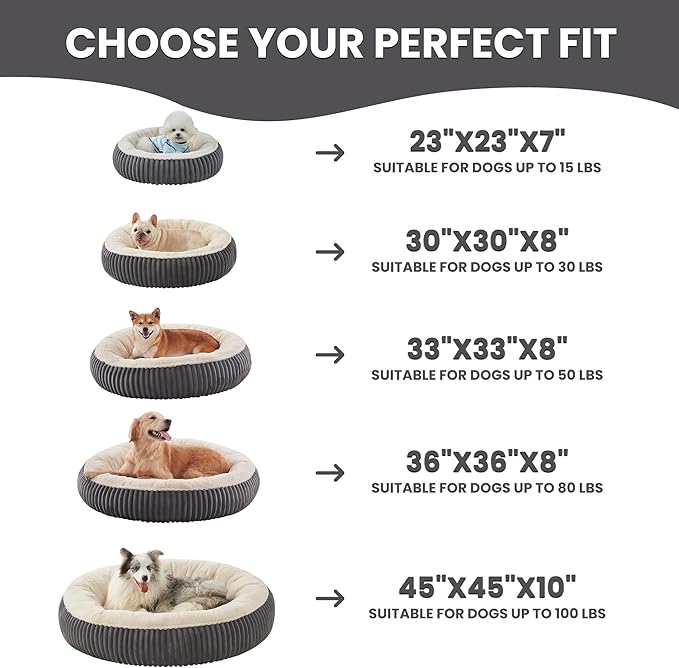 23 inches Donut Dog Bed for Small Dogs - Calming Round Puppy Bed with Removable Cover, Washable Milk Plush Faux Fur Pet Bed for Cats, Fits Pets up to 15 lbs(Dark Grey,Small)