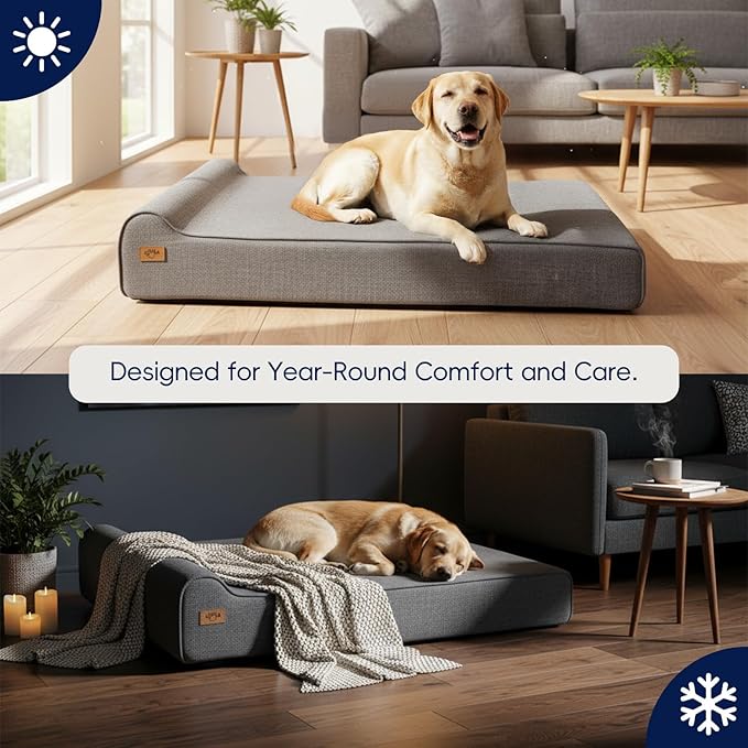 Sytopia 7" Thick Orthopedic Dog Beds for Extra Large Dogs (50" x 34" x 10"), Chew Proof Fabric Cover, 35D Memory Foam Dog Beds with Durable Waterproof Liner & Removable Washable Cover, Grey