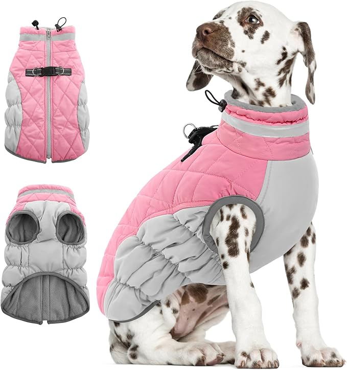 AOFITEE Dog Coat, Warm Dog Jackets for Small Dogs, Dogs Winter Coat with Harness Built in, Reflective Pet Winter Jacket, Waterproof Windproof Puppy Puffer Jacket Fleece Vest, Pink XS