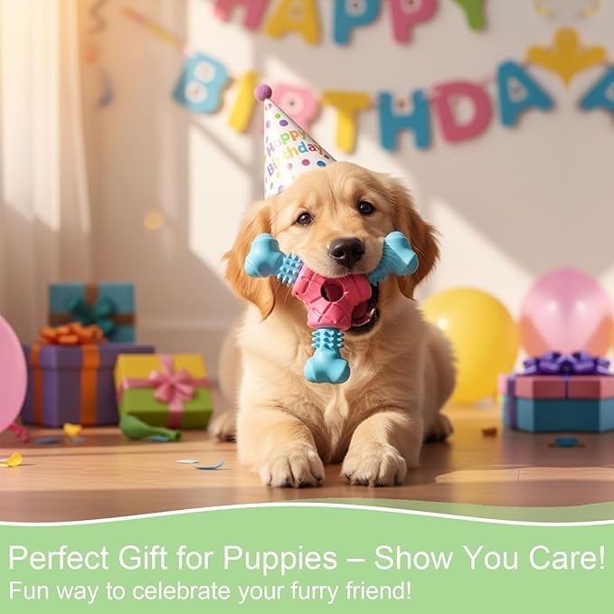 Puppy Chew Toys for Teething, Indestructible Dog Chew Toys for Aggressive Chewers - Small & Medium Breeds, Rubber Dog Bone Toy, Tough Puppy Toys to Keep Them Busy and Relieve Anxiety