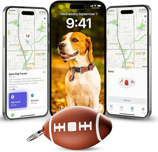 QDAN Dog Tracker, GPS Tracker for Dogs with Collar, Pet Tracker for Cat, Location Tracker, Smart Item Finder, No Charging, No Monthly Fee, IP67 Waterproof, Compatible for iOS Only