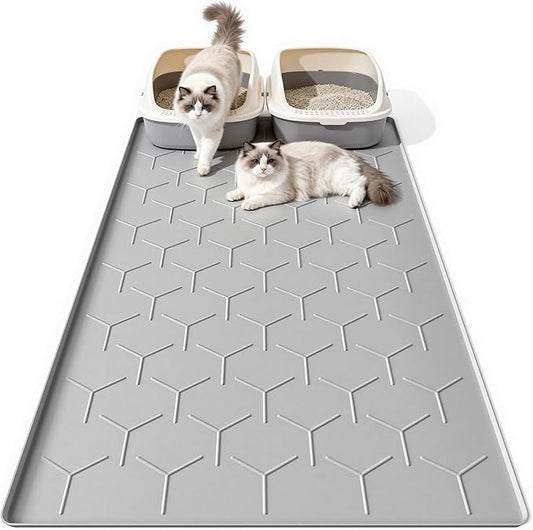 Extra Large Silicone Cat Litter Mat, Waterproof/Urineproof, Litter Recycling, Easy to Clean, Soft on Kitty Paws (28"X40"-Grey)