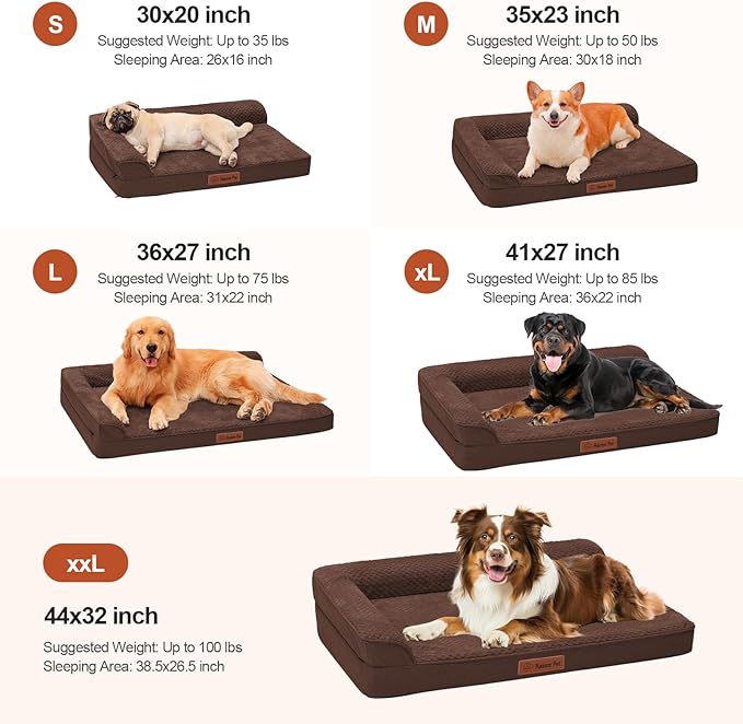 Orthopedic Dog Bed Medium Size Dog, Memory Foam Dogs Bed for Medium Dogs, Washable Removable Cover, Nonskid Bottom, Waterproof, for Indoor, Outdoor, Crate ＆ Car Use, 35x23x6 Inches, Brown Grey