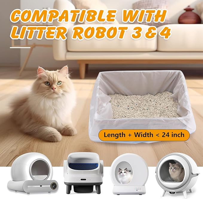 60 Pack Cat Litter Bags Compatible with Litter Robot 3 & 4, Self Cleaning Automatic Litters Box Liners, 25.2 x 15.7 inch (10-12 Gallons)