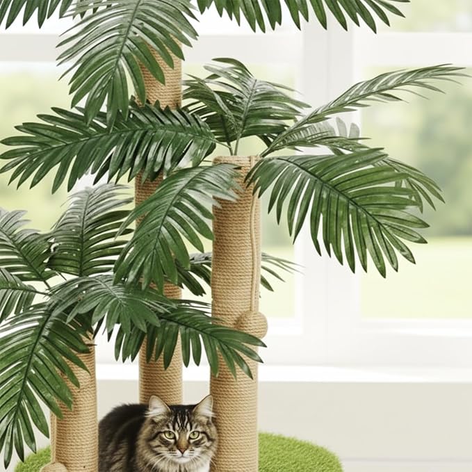 31.5Inch Cat Scratching Post,Cat Scratcher Tree with 3 Scratching Poles & 2 Interactive Dangling Balls,Cats Scratching Posts for Indoor Kitten & Adult Cats