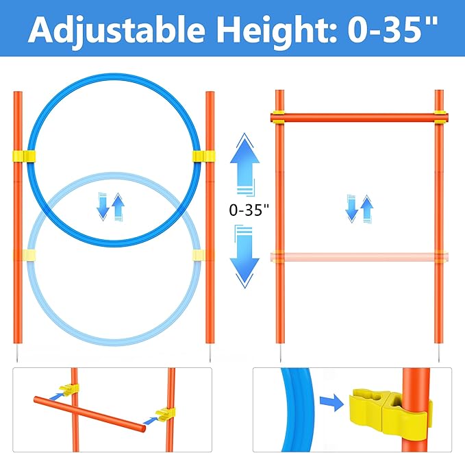 XiaZ Dog Agility Course Backyard Set, Dog Obstacle Course Training Starter Kit Pet Outdoor Game with Tunnel, Agility Hurdle, Weave Poles, Jump Ring, Pause Box, Collapsible Dog Bowls and Storage Bag
