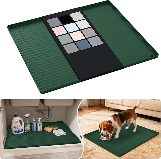 URMONA Waterproof Silicone Under Sink Mat 25'' x 22'' Shelf Liner for Kitchen and Bathroom, Cabinet and Counter Protector, Storage and Organizers, Litter Mat, Pet Cat Puppy Essentials(Green)