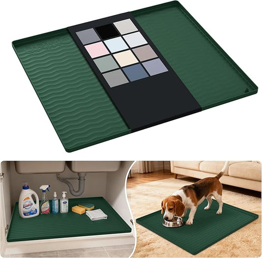 URMONA Waterproof Silicone Under Sink Mat 25'' x 22'' Shelf Liner for Kitchen and Bathroom, Cabinet and Counter Protector, Storage and Organizers, Litter Mat, Pet Cat Puppy Essentials(Green)