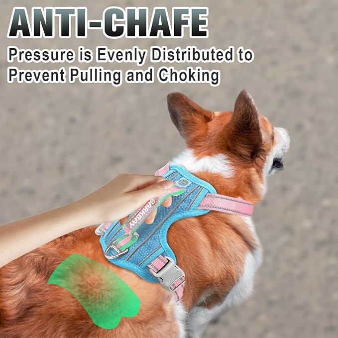 BARKBAY No Pull Dog Harness Large Reflective Dog Harness with Front Clip and Easy Control Handle for Walking Training Running with ID tag Pocket(Baby Blue & Baby Pink,S)