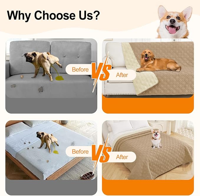 Smiry Waterproof Dog Blanket, 30x53 Inch Soft Pet Bed Cover Reversible, Washable Sofa Couch Furniture Protector for Small Medium Large Dog Puppy Cat, Geometric, Camel/Beige