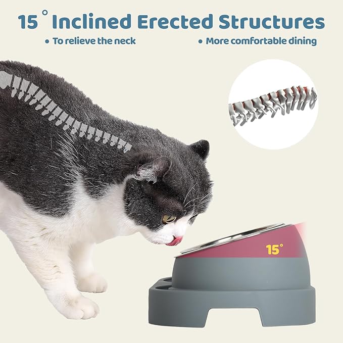 UBPET Cat Feeder and Water Dispenser, 2025 Upgraded Cat Feeder with Stainless Steel Bowls, Pet Food Dispenser for Cats and Small Dogs, Easy to Clean(White and Gray)