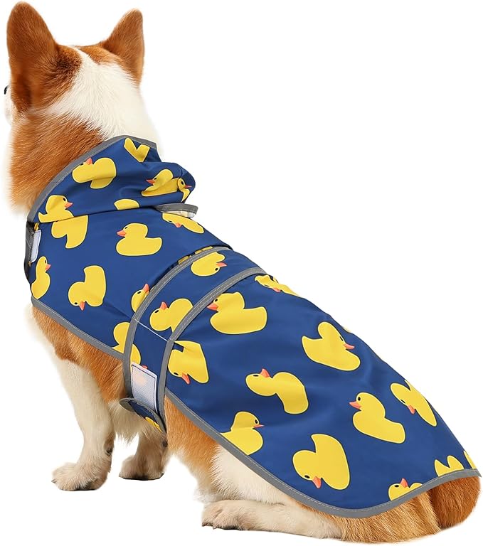 Dog Raincoats for Large Dogs Waterproof Hooded Rain Jacket with Reflective Strips Leash Hole & Poncho Adjustable Fit (Duck,L)