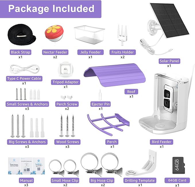 birdsnap® PAV- Smart Bird Feeder with Camera Solar Powered, 64GB Card & 2K HD Record Video Bird Camera Live with 5 DIY Add-ons, AI Identify Auto Capture, Ideal Gift for Birds Lover