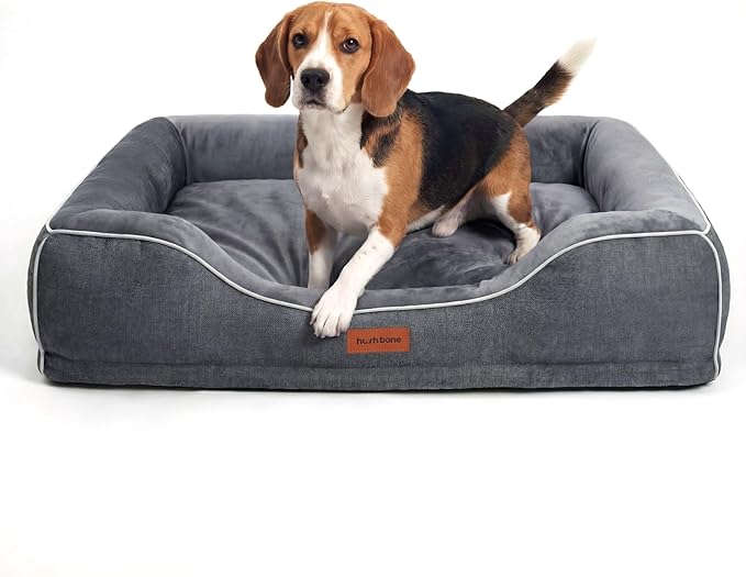 Orthopedic Dog Beds Large Sized Dog with Removable Faux Fur Washable Covers,Waterproof Pet Couch Bed with Cooling Gel Memory Foam and Bolster Side for Big Breed Pets,36" Dark Grey