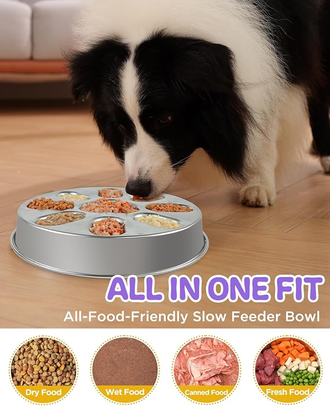 Slow Feeder Dog Bowls with Non-Slip Mat, Stainless Steel Metal Slow Feeder for Small & Medium Dogs, 2 Cups Pet Bowl for Fast Eaters, Slows Down Eating, Dishwasher Safe, Anti-Gulping Dog Bowl