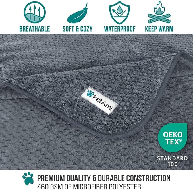 PetAmi Waterproof Dog Blanket, Leakproof Puppy Blanket for Medium Large Dogs, Furniture Sofa Couch Cover Protector, Fleece Pet Throw for Indoor Cat Kitten, Reversible Washable Soft Plush, 40x60 Gray