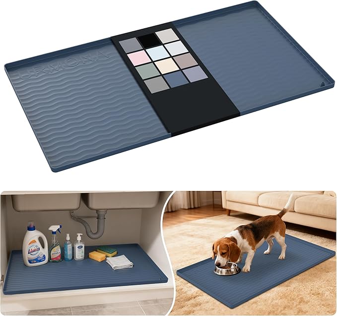 URMONA Waterproof Silicone Under Sink Mat 34'' x 19'' Shelf Liner for Kitchen and Bathroom, Cabinet and Counter Protector, Storage and Organizers, Litter Mat, Pet Cat Puppy Essentials(Dark Grey)