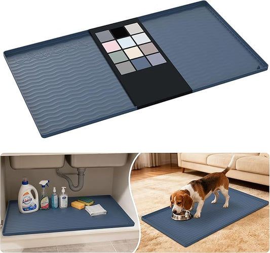 URMONA Waterproof Silicone Under Sink Mat 34'' x 19'' Shelf Liner for Kitchen and Bathroom, Cabinet and Counter Protector, Storage and Organizers, Litter Mat, Pet Cat Puppy Essentials(Dark Grey)