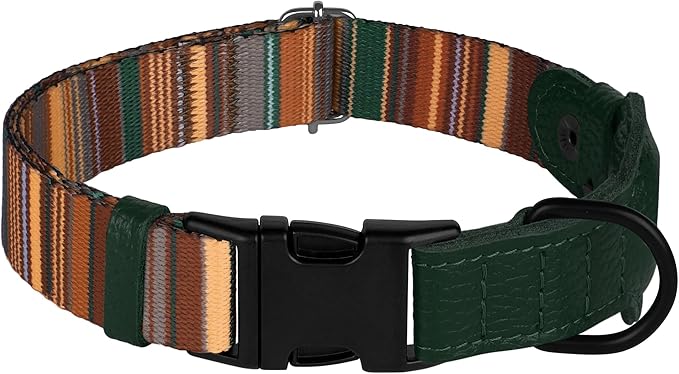 AirTag Dog Collar with Metal Buckle - Printed Nylon Soft Leather Dog Collar with Apple AirTag Holder - Secure Tracking GPS Pet Collars for Girl Boy Small Large Dogs (S, 12"-15" Neck Fit, Striped)