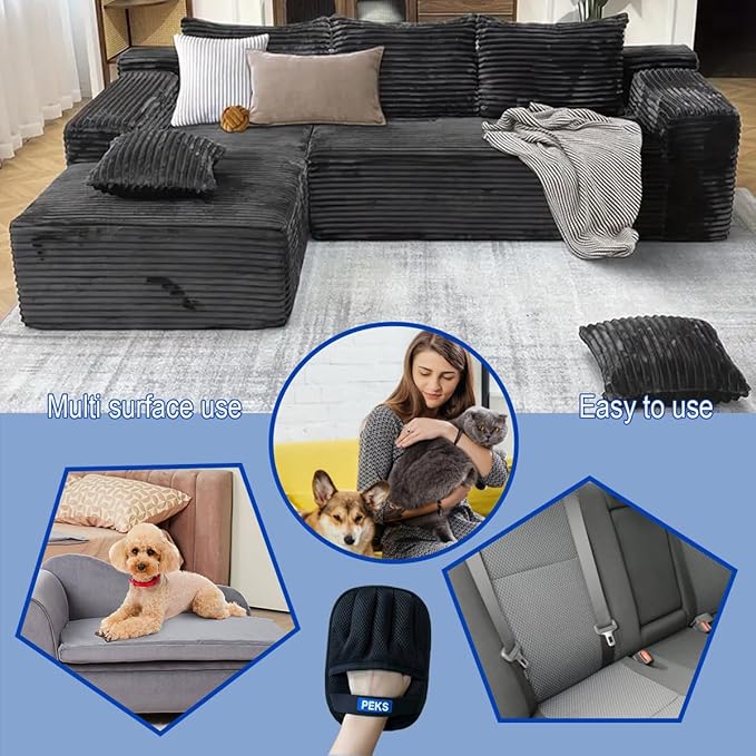 PEKS (2 Pcs) Pet Hair Remover Tool for Sofas, Car Seats, Bed, Couch, Clothing, Carpets. Newly Upgraded Reusable Electrostatic Brush, Pet Hair Removal Gloves for Dogs, Cats