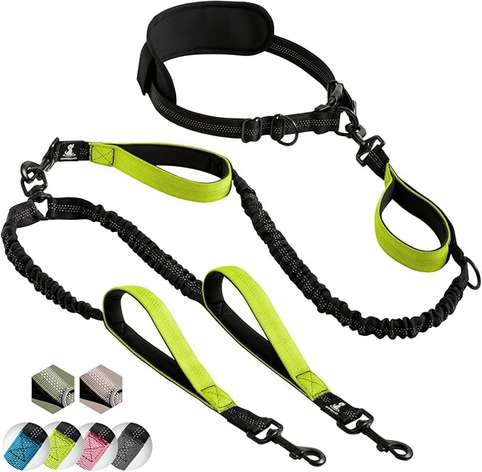 SparklyPets Hands Free Double Dog Leash – Dual Leash for Medium and Large Breeds – Lead for 2 Dogs with Padded Handles, Reflective Stitches, No Pull, Tangle Free