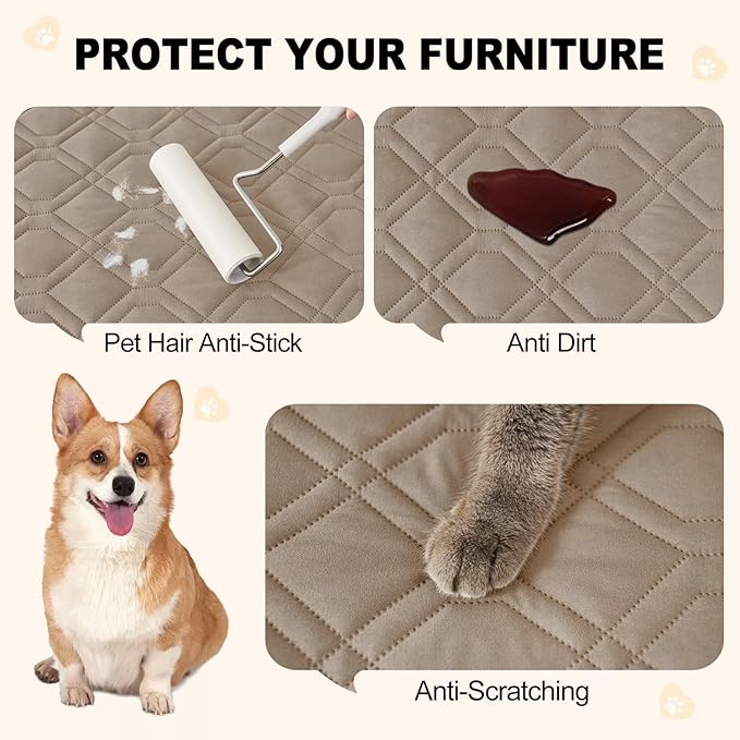 Smiry Waterproof Dog Blanket, 68x82 Inch Soft Pet Bed Cover Reversible, Washable Sofa Couch Furniture Protector for Small Medium Large Dog Puppy Cat, Geometric, Taupe/Beige