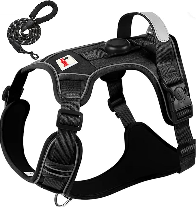 Dog Harness with Airtag Holder and Leash Set-Premium Oxford Breathable Material- Durable Reflective Airtag Dog Harness and Leash Set for Small, Medium, Large and X Large Dogs