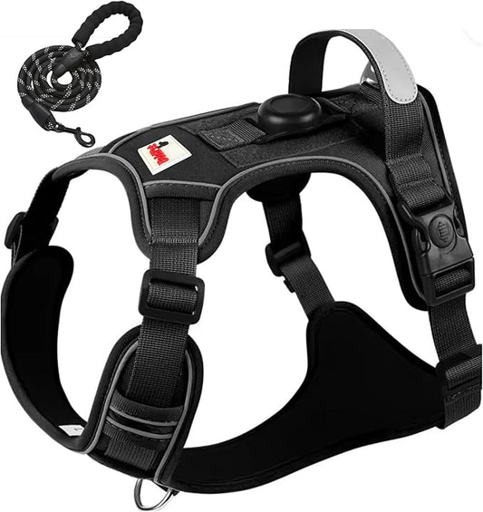 Dog Harness with Airtag Holder and Leash Set-Premium Oxford Breathable Material- Durable Reflective Airtag Dog Harness and Leash Set for Small, Medium, Large and X Large Dogs