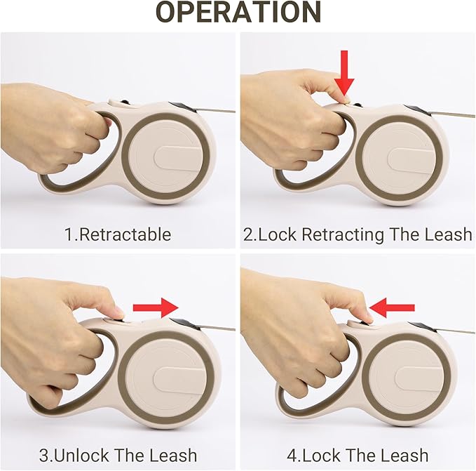 Segarty Retractable Leash Small Dog, 16ft Heavy Duty Walking Dog Leash for Medium Pet up to 44lb, Anti-Slip Handle 360°Tangle-Free Nylon Tape, One-Handed One Button Lock and Release (Khaki)