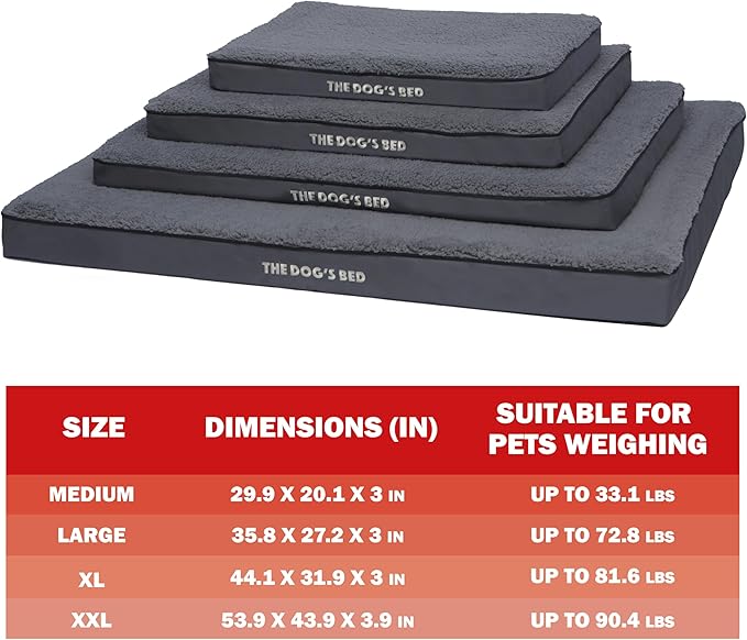 The Dog’s Bed Orthopedic Dog Bed, XL Grey Plush, Waterproof, Supportive Dog Bed with Washable Replaceable Covers, Veterinary Approved