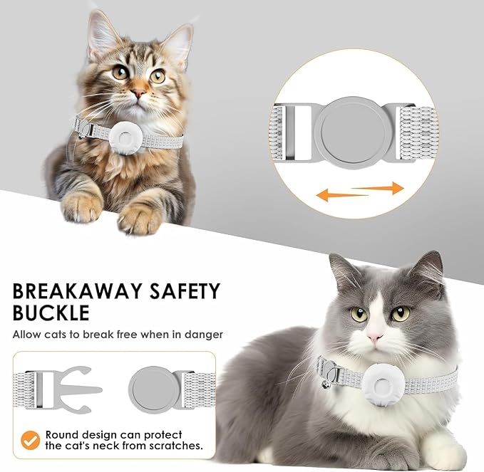 Cat Tracker,Pet Tracker for Cats Compatible with Apple Find My App(Only iOS),Waterproof Tracker Cat Collar with Safety Elastic Buckle,No Monthly Fee,Works with Any Collar (White)