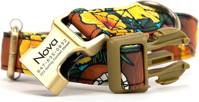 Personalized Dog Collar with Name and Phone Number Engraved,Adjustable Custom Puppy Collar,Organic Cotton Pet Collar for Small Medium Large Boy Girl Dogs