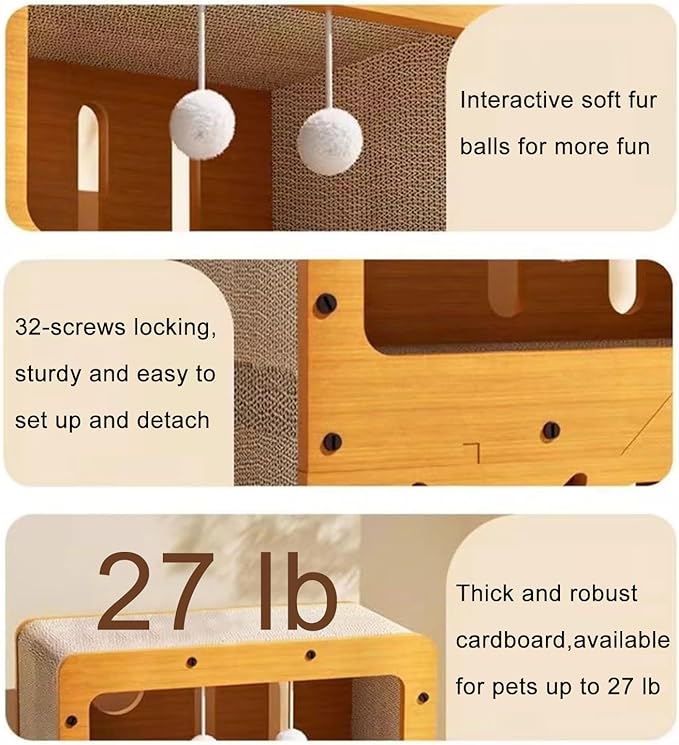 Cat Scratcher Cardboard House, 2 Floor Kitty Scratching Pad Lounger Bed, Kitten Small Animals Play, Rest, Sleep,Scratch Post Box,Durable Board Entertain Feline Friends Prevent Furniture Damage