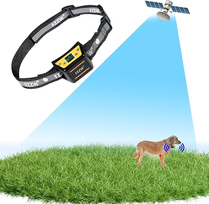 Plkm Wireless Dog Fence Pet Electric GPS Fence Containment System, Adjustable Control Range Warning Strength, Wireless Charging Wireless GPS Dog Fence, Fully Sealed Waterproof Collar Receiver