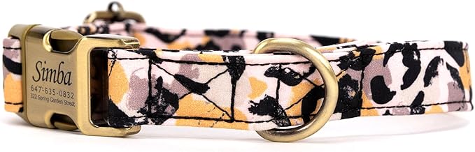 Personalized Dog Collar with Name and Phone Number Engraved,Adjustable Custom Puppy Collar,Organic Cotton Pet Collar for Small Medium Large Boy Girl Dogs