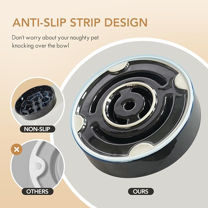 Ceramic 3.2 Cup Dog Bowl Slow Feeder, 9.5 inch Slow Pet Food Dish for Large Dog, Stop Bloat, Preventing Choking(Single Bowl, Starry Sky)