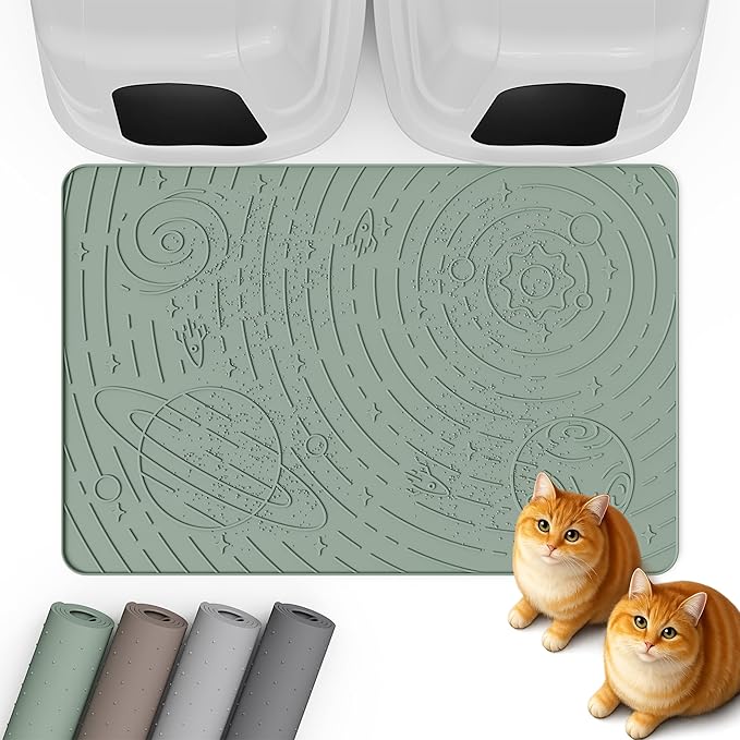 OHMO Cat Litter Mat Galaxy Trapping Mat Premium Silicone Rubber 23.5x16 Sage Green, Waterproof and BPA Free Kitty Litter Box Mat, Easy to Clean and Keeps The Floor Tidy