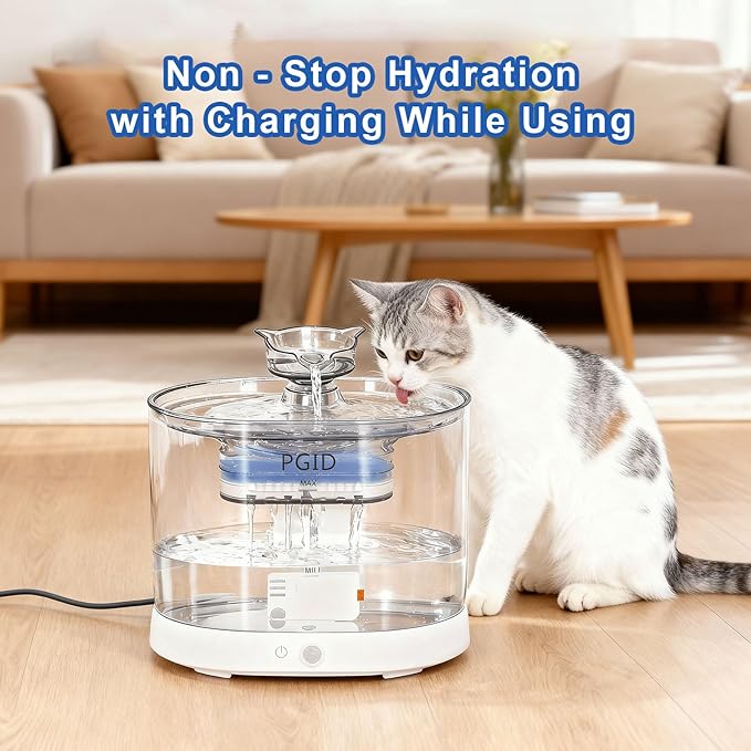 Cordless Cat Water Fountain for Drinking, 5000mah Battery Operated Pet Dog Water Fountain, 74oz/2.2L Automatic Cat Water Dispenser for Cats Dog Indoor Outdoor