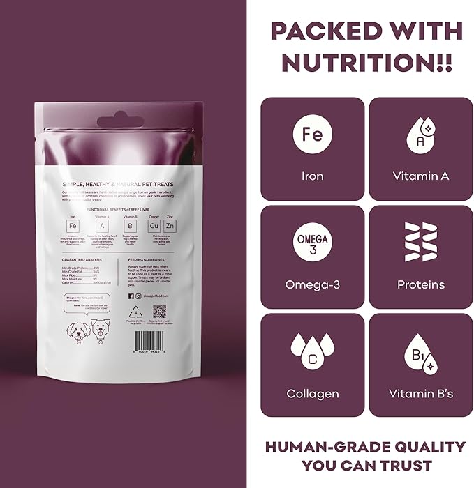 Skona PetFood Beef Liver Jerky Dog & Cat Treats, Single-Ingredient, High Protein Training Snacks, Natural & Healthy, USA Made, Supports Digestion, Energy & Shiny Coat, Rich in Nutrients, 4oz