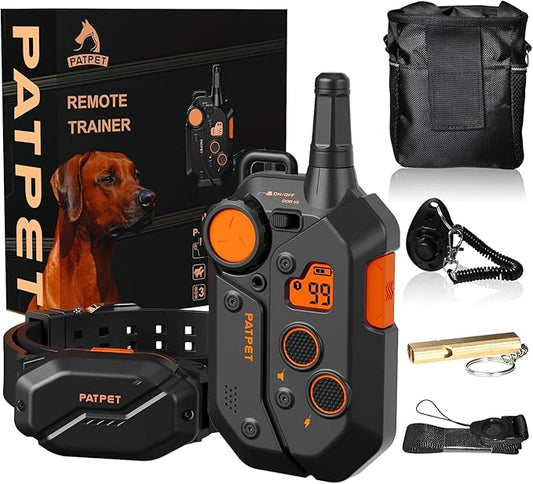 PATPET Dog Training Collar, 1.2 Mile Range 101 Training Levels Dog Shock Collar with Remote Control (15-150 lbs), Waterproof 100% Safe E Collar for Large Breed for Dogs Black with Vivid Orange