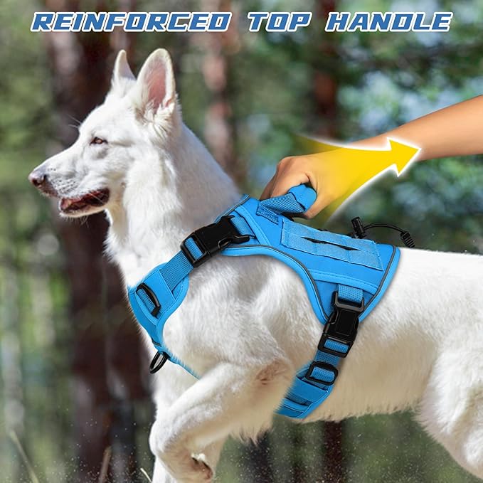 WINGOIN Blue Tactical Dog Harness for Medium Dogs, Heavy Duty No Pull Dog Harness with Handle, Adjustable Reflective Military K9 Pet Vest for Pitbull, Female, Male, Walking, Training, Hunting (M)
