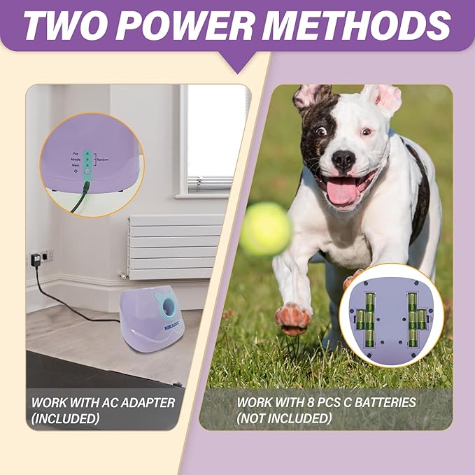 ptlsy Automatic Dog Ball Launcher Interactive Puppy Pet Ball Indoor Thrower Machine for Small and Medium Size Dogs, 3 Balls Included (2 inch) (Purple, Remote)