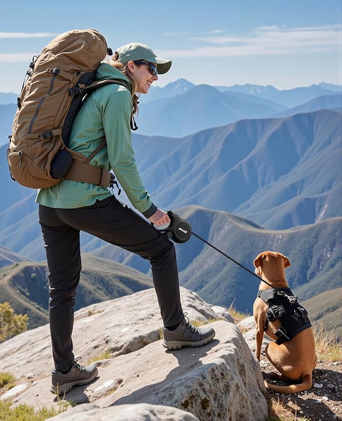 26ft Retractable Dog Leash with Chew Proof Extender, 2025 Upgraded Heavy Duty Retractable Pet Leash with Poop Bag Holder,Anti-Slip Grip, Reflective Leashes for Medium Large Pets 33lbs-120lbs (Black)