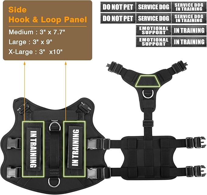 WINSEE Tactical Dog Harness with Dog Leash, Service Working MOLLE Vest with 10 Pet Patches for Medium Dog, No Pull Military Harness and Backpack for Training Hunting Walking