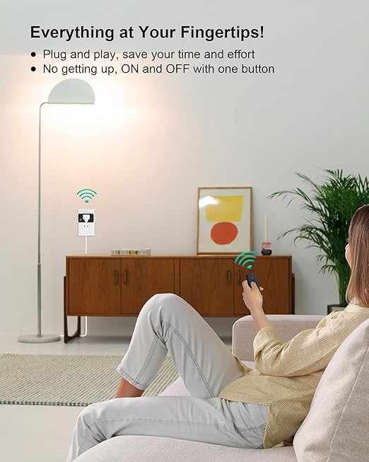 Remote Control Outlet Plug, 200FT Long Range Wireless Light Switch, Compact Design, 15A/1875W High-Power for Lamps, Lights, Household Appliances, FCC & ETL Listed