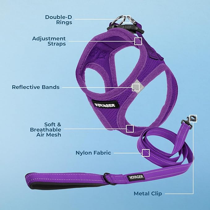 Voyager Step-in Air All Weather Mesh Harness and Reflective Dog 5 ft Leash Combo with Neoprene Handle, for Small, Medium and Large Breed Puppies by Best Pet Supplies - Set (Purple), XL
