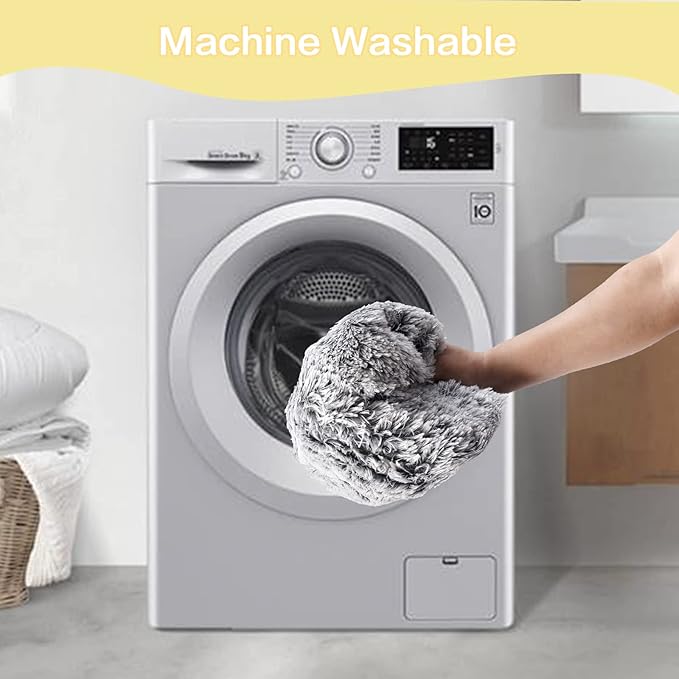 Bedfolks Calming Donut Dog Bed, 36 Inches Round Fluffy for Large Dogs, Anti-Anxiety Plush, Machine Washable (Dark Grey, Large)