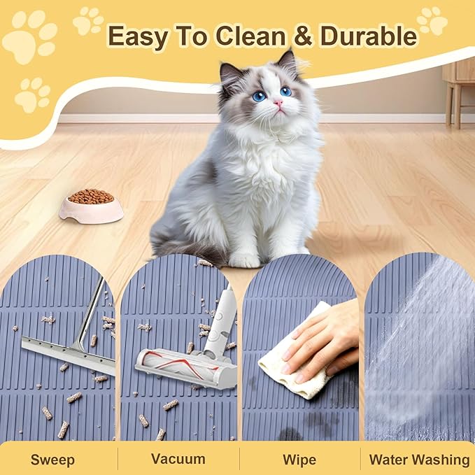 Cat Litter Mat Extra Large 40"x28" Silicone Waterproof Litter Trapping Mat for Litter Box, Non-Slip Urine-Proof Kitty Litter Box Mat with Deep Grooves, Easy Clean Scatter Control Pet Mat (Gray)