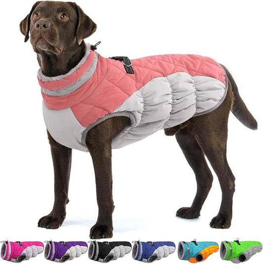 Dog Coats for Large Dogs,XL Dog Coat,Warm Fleece Winter Coat with D-Ring,Back Zipper Pet Jacket for Large Dogs,Waterproof Pet Snow Jacket Clothes Snowsuit Beagle Corgi Border Collie,Pink,XL