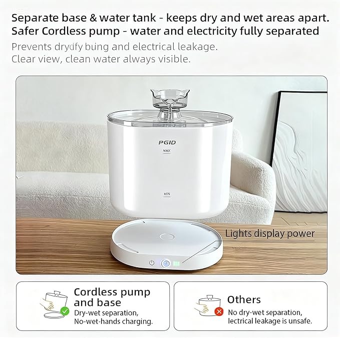 Cordless Cat Water Fountain for Drinking, 5000mah Battery Operated Pet Dog Water Fountain, 74oz/2.2L Automatic Cat Water Dispenser for Cats Dog Indoor Outdoor